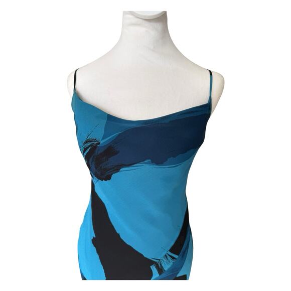Vtg Express 90s Y2K Silk Slip Dress Ruffle Asymmetric Dark Fairy Midi Sz 2 Blue - Picture 5 of 15